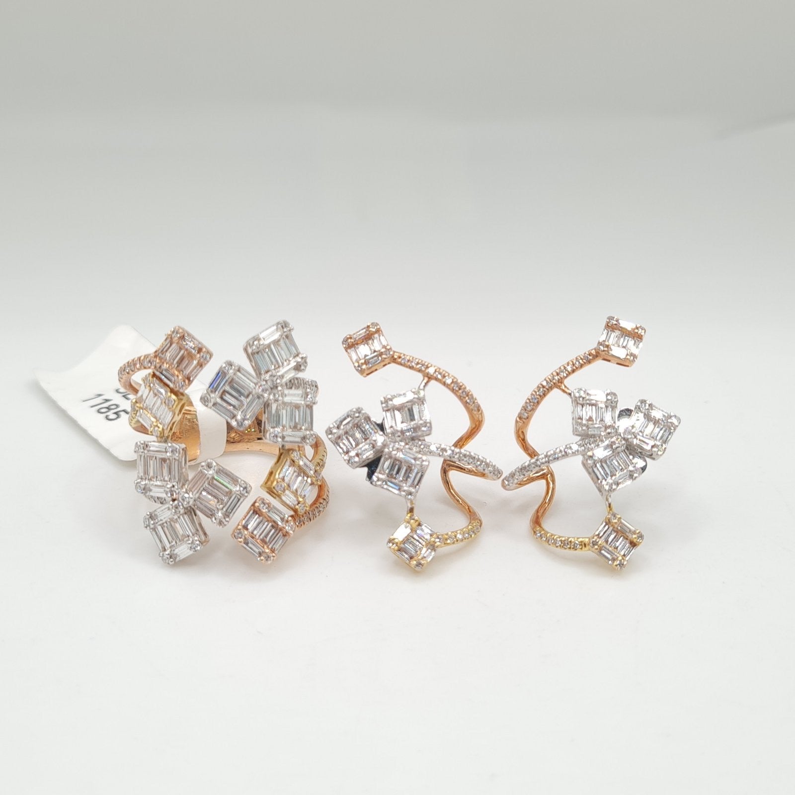 Two Tone Baguette Overlap Deco Statement Diamond Jewelry Set 14K