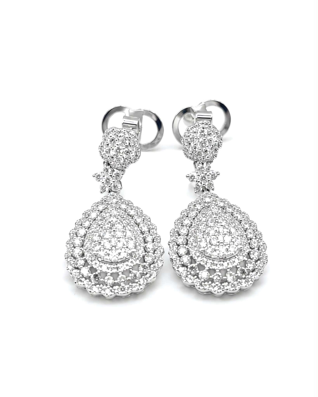 Classic Pear Double Halo Dangling Statement Diamond Earrings 14K