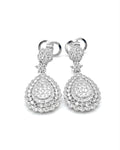 Classic Pear Double Halo Dangling Statement Diamond Earrings 14K