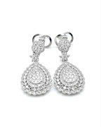 Classic Pear Double Halo Dangling Statement Diamond Earrings 14K