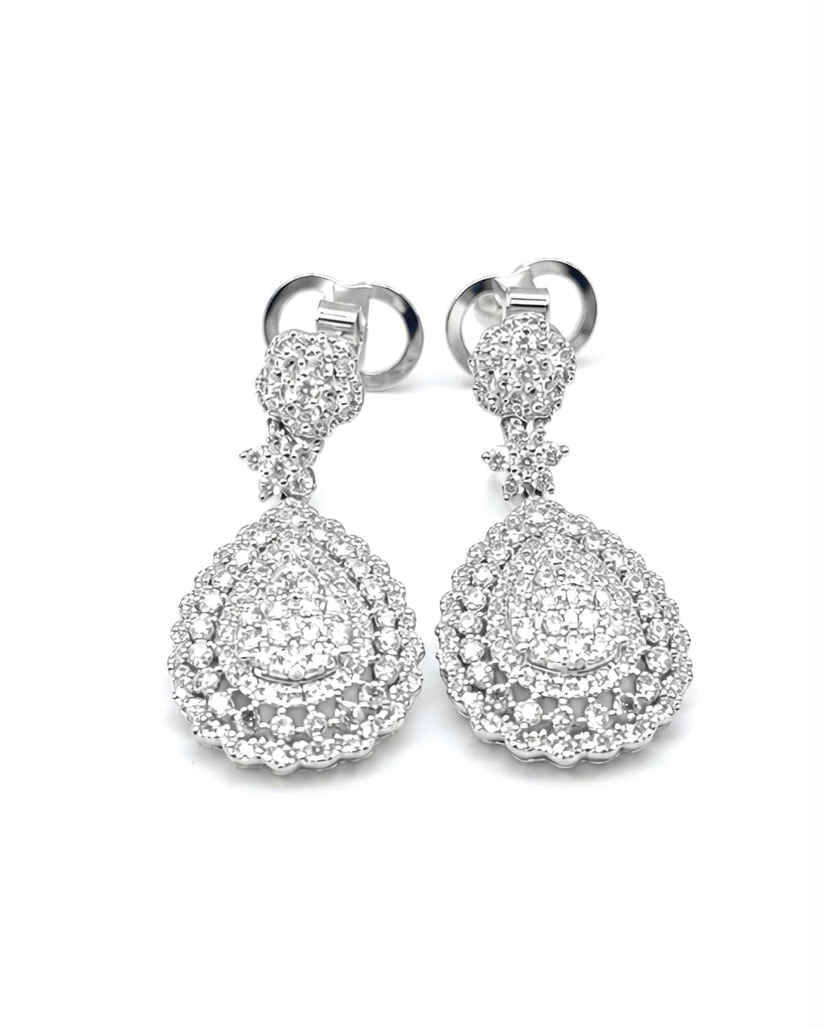 Classic Pear Double Halo Dangling Statement Diamond Earrings 14K