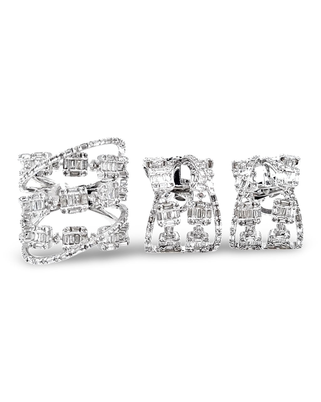 Baguette Layered Crossover Deco Diamond Jewelry Set 14K
