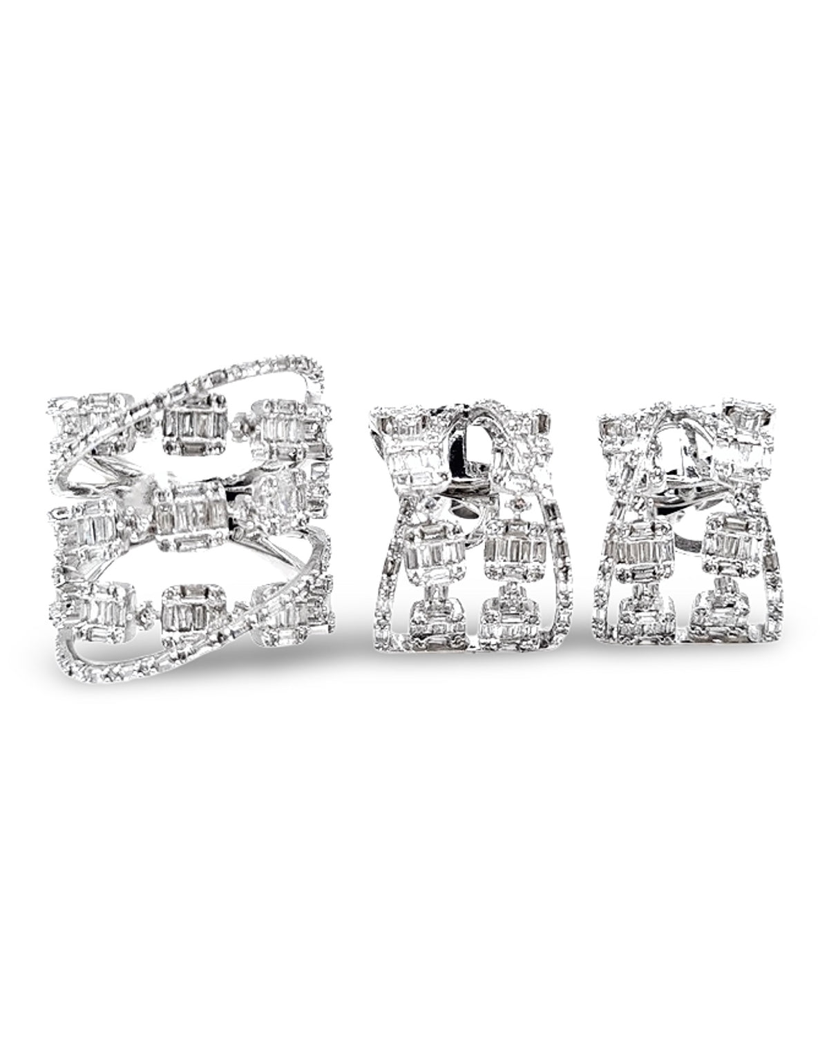 Baguette Layered Crossover Deco Diamond Jewelry Set 14K