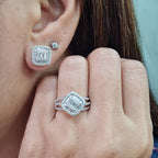 Classic Cushion Paved Stud Diamond Jewelry Set 14K