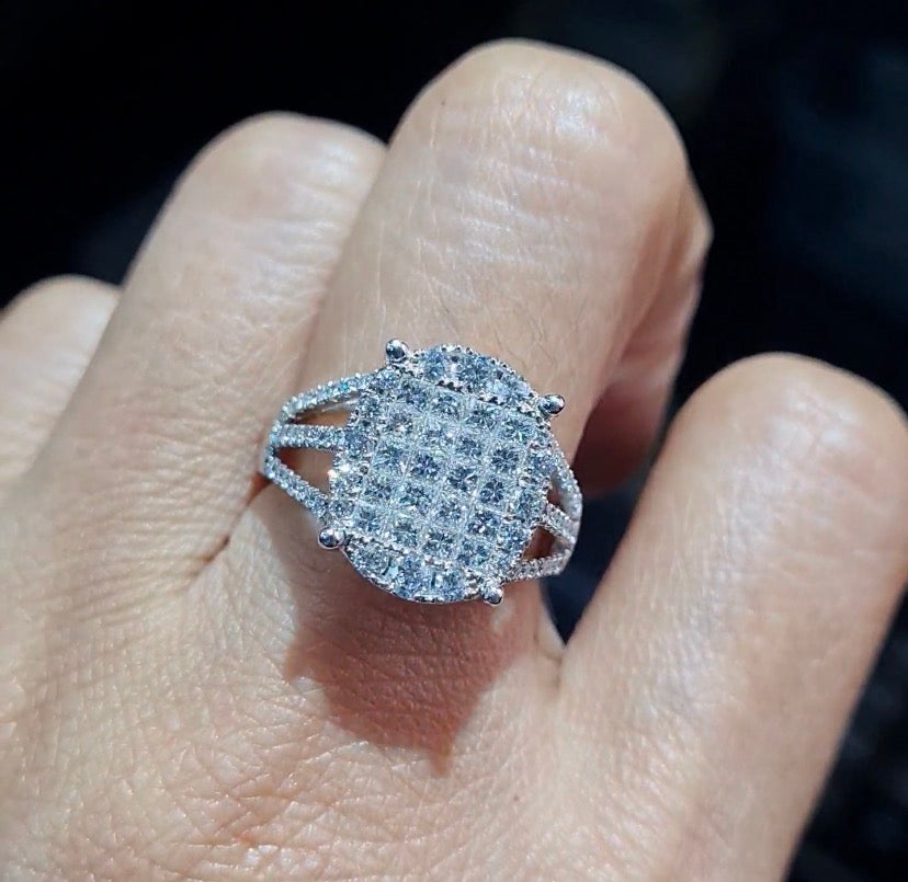 Classic Oval Invisible Setting Paved Diamond Ring 18K
