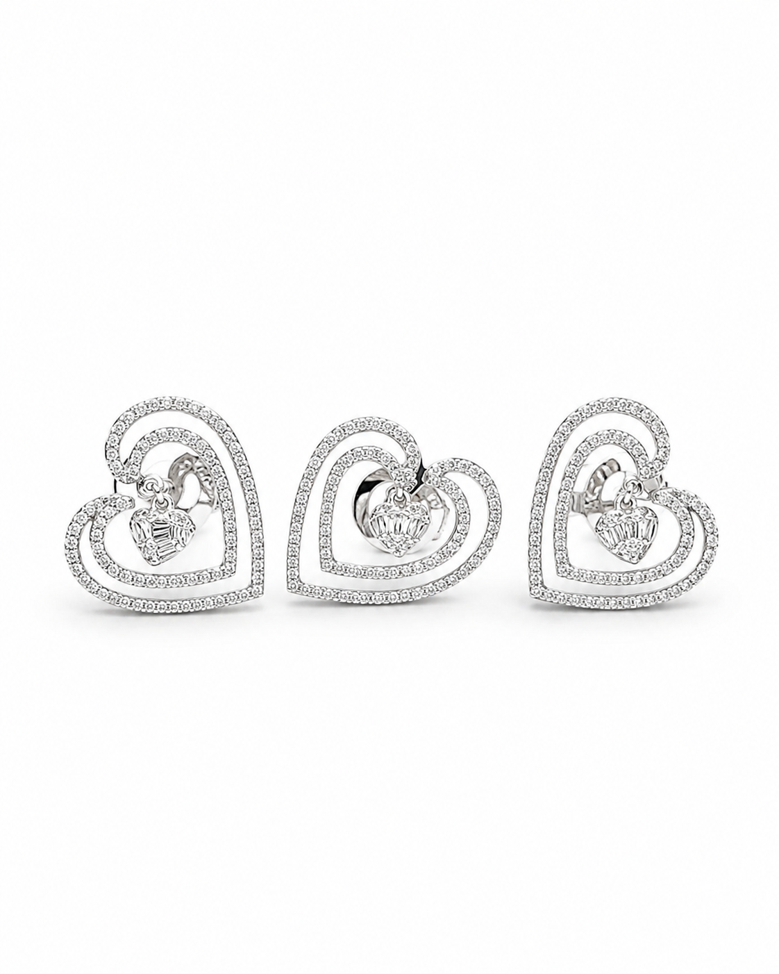 Classic Heart Seamless Shank Diamond Jewelry Set 14K