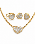Classic Heart Beaded Paved Diamond Jewelry Set 14K