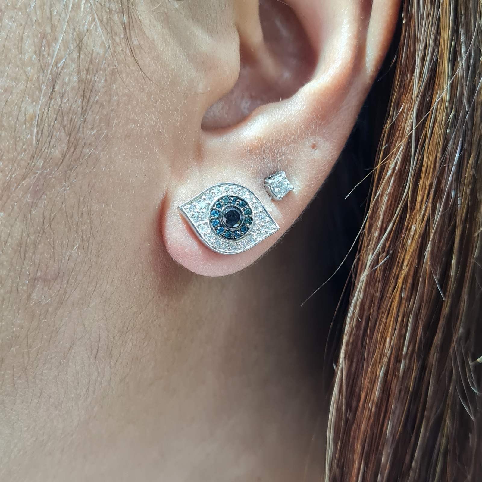 Blue Diamond Evil Eye Diamond Earrings 18K
