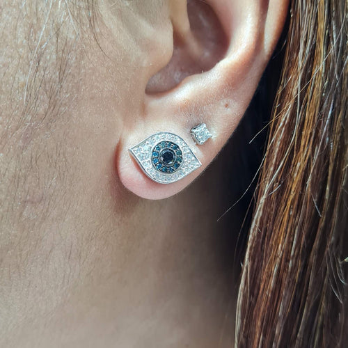Blue Diamond Evil Eye Diamond Earrings 18K