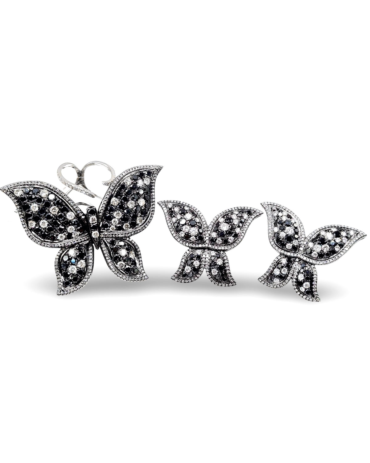 Fancy Black Diamonds Butterfly Statement Diamond Jewelry Set 14K