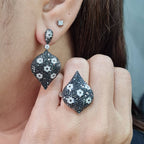 Fancy Black Diamonds Leaf Dangling Diamond Jewelry Set 18K