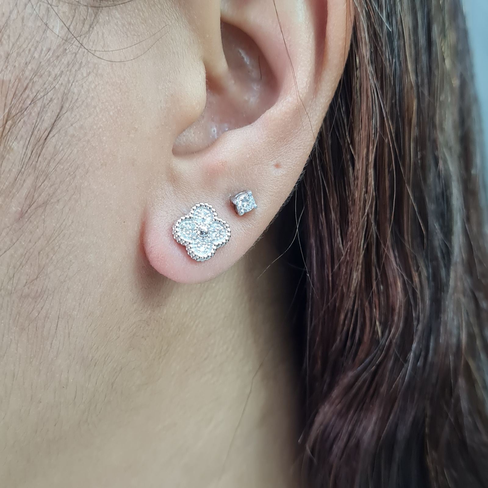 Dainty Clover Stud Diamond Earrings 14K