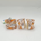 Three Tone Crossover Deco Enamel Diamond Jewelry Set 14K