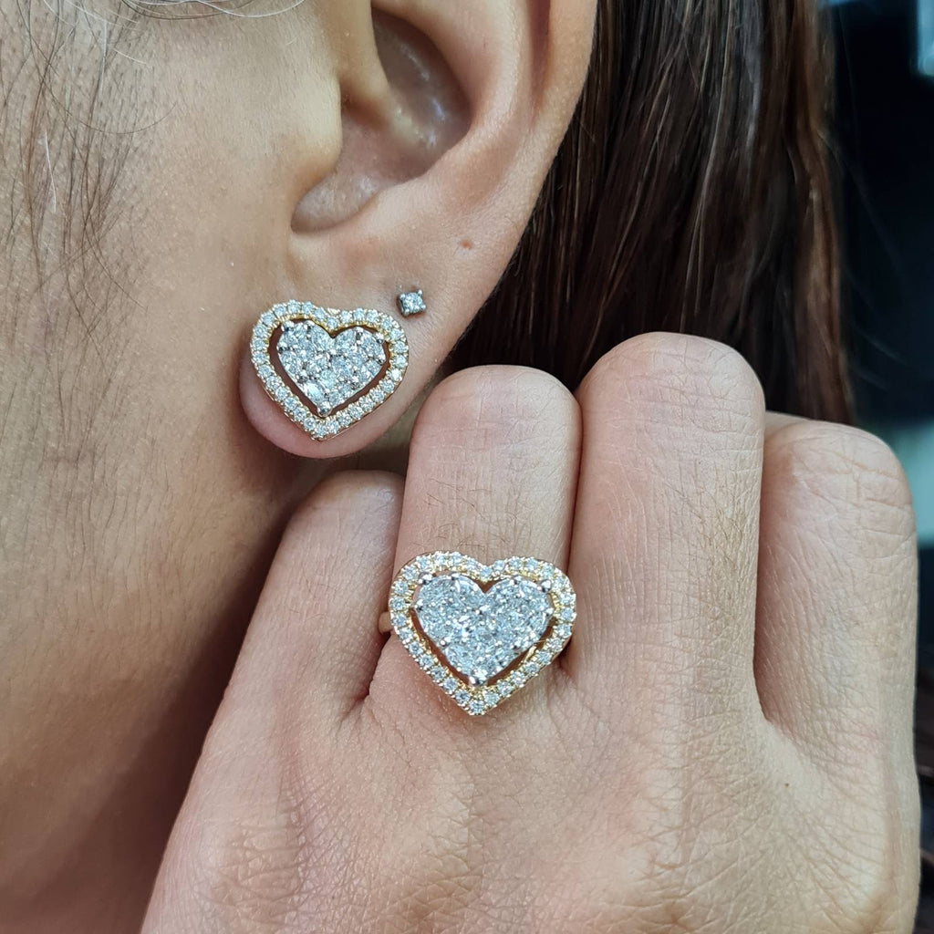 Classic Multi-Wear Golden Heart Halo Diamond Jewelry Set 14K