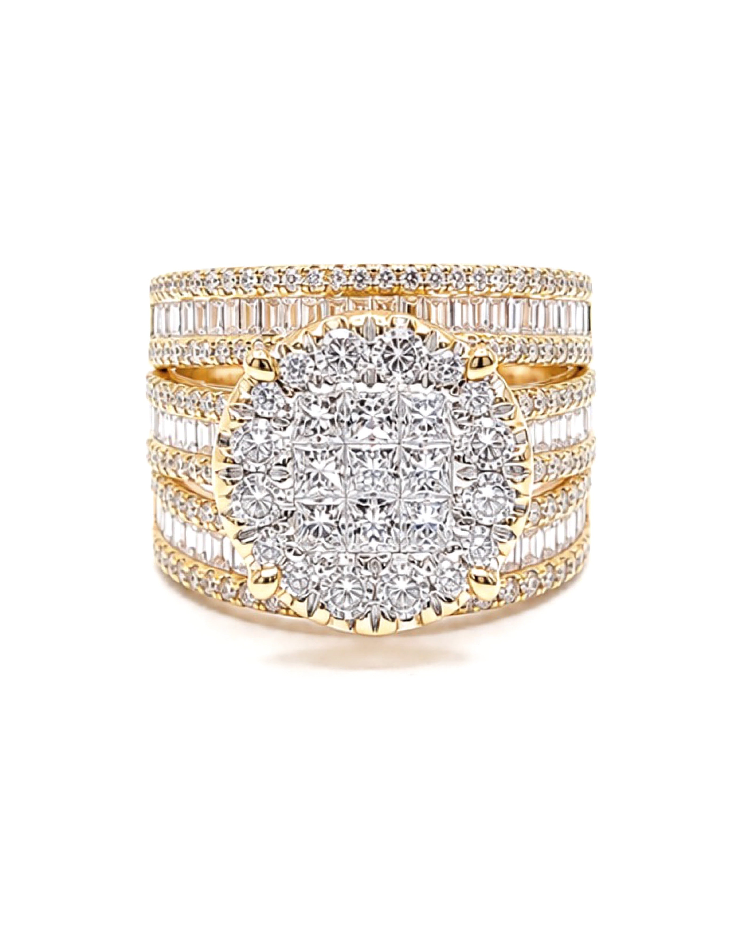 Classic Round Invisible Setting Golden Layered Half Eternity Diamond Ring 14K