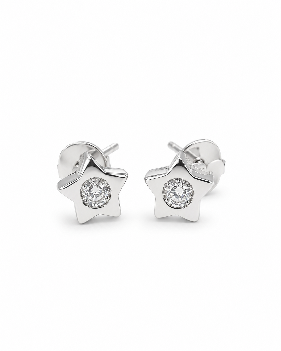 Classic 0.20cts Round Solitaire Star Stud Diamond Earrings 18K