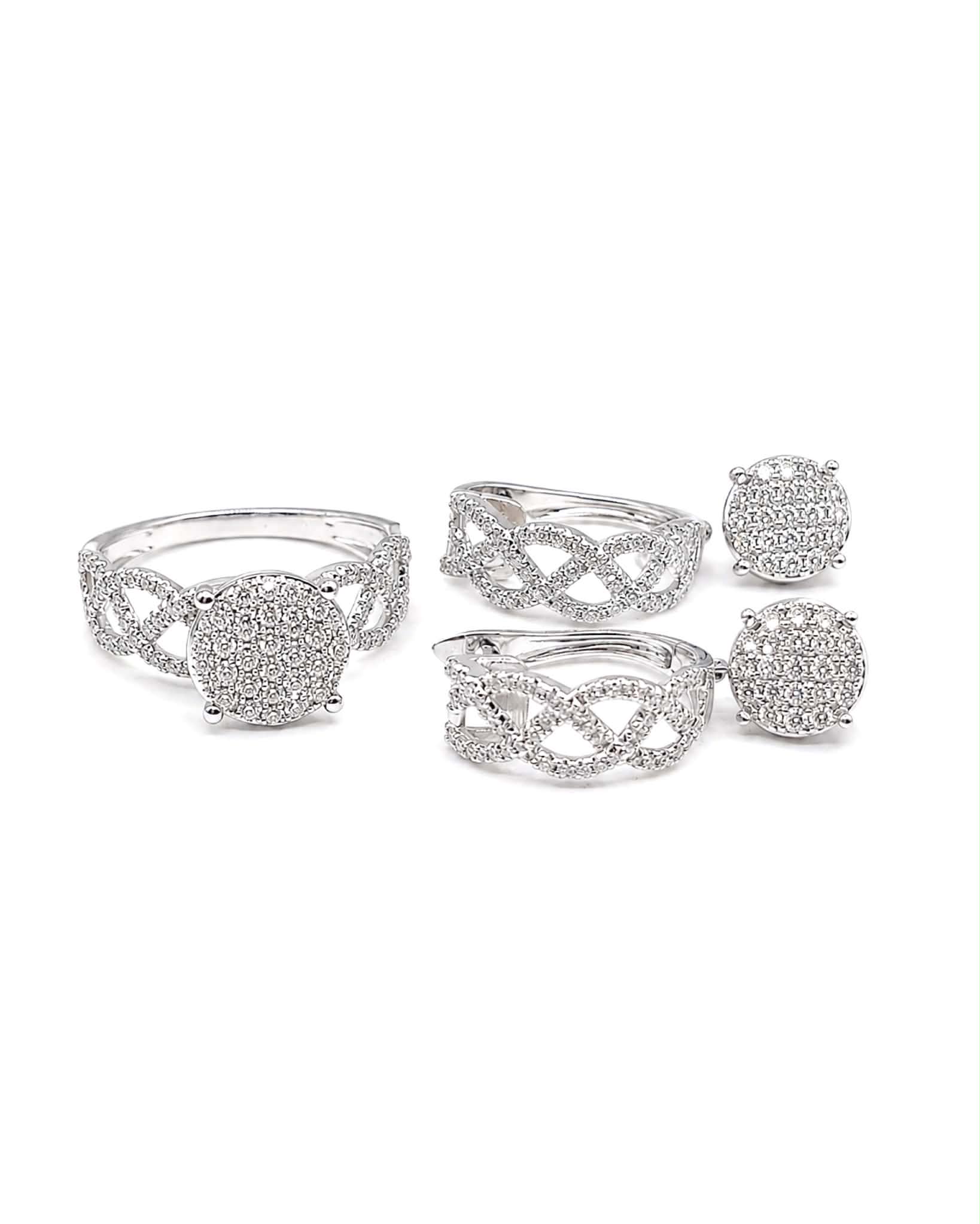 Classic Round Infinity Paved Dangling Diamond Jewelry Set 14K