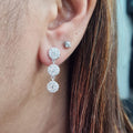Trio Round Drop Rosette Setting Diamond Earrings 18K