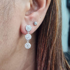 Trio Round Drop Rosette Setting Diamond Earrings 18K