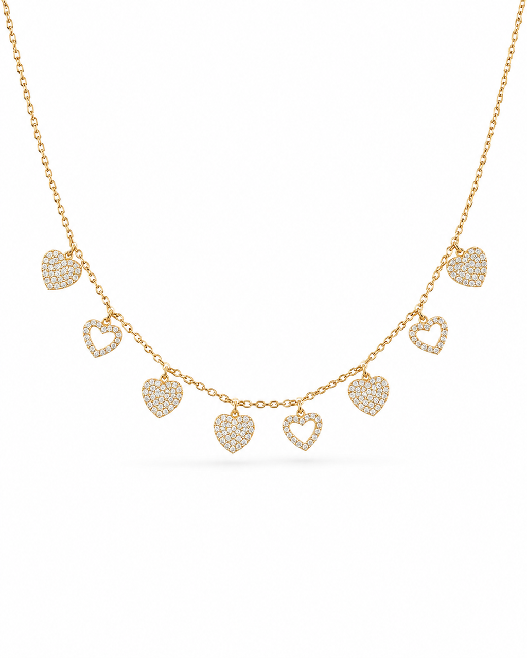 Classic Heart Station Diamond Studded Necklace 14K