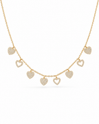 Classic Heart Station Diamond Studded Necklace 14K