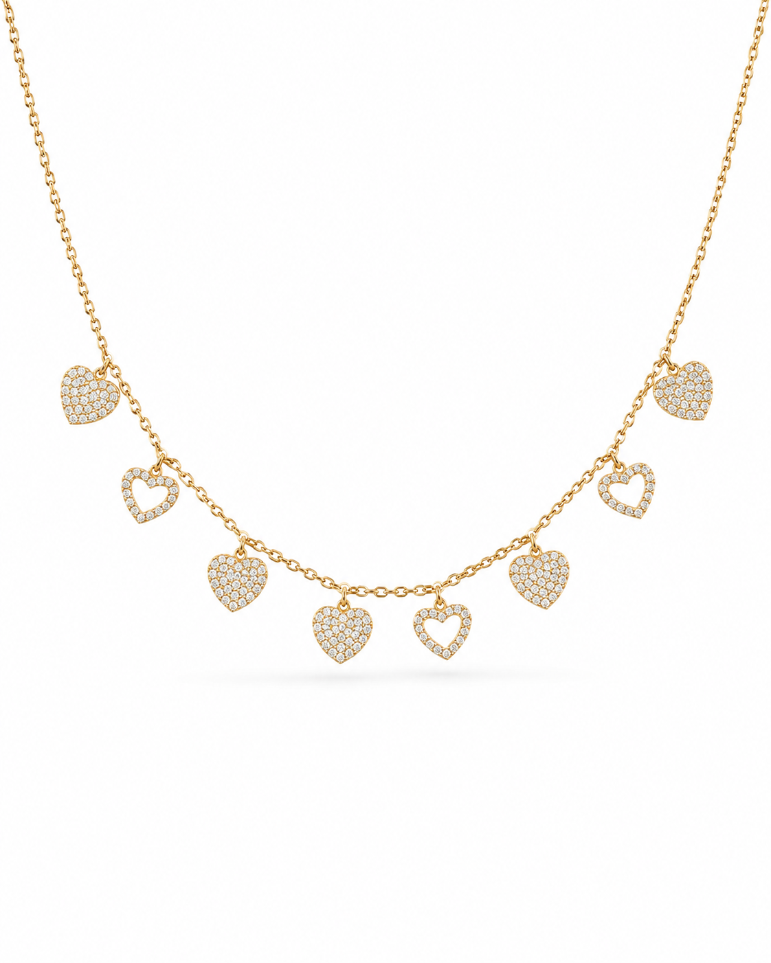 Classic Heart Station Diamond Studded Necklace 14K