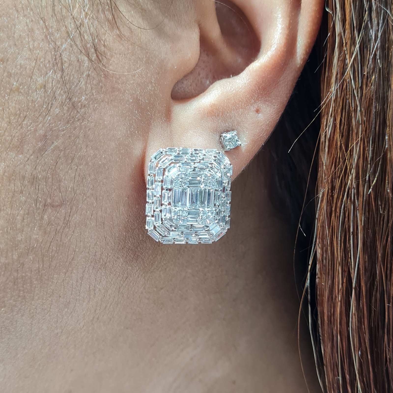 Classic Emerald Baguette Statement Diamond Earrings 18K