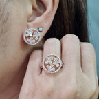 Rosegold Round Halo Pear Cluster Diamond Jewelry Set 18K