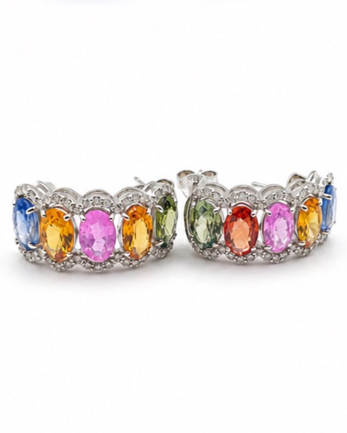 Rainbow Sapphire Gemstones Diamond Earrings 18K