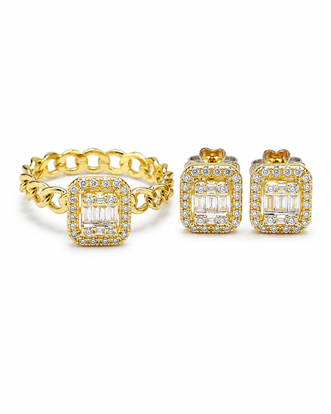 Classic Emerald Golden Chain Diamond Jewelry Set 14K