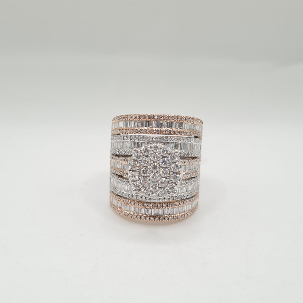 Two Tone Stack Round Statement Diamond Ring 14K