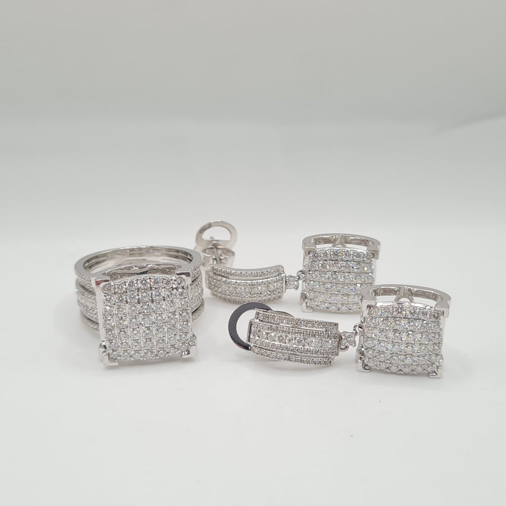Cushion Paved Dangling Statement Diamond Jewelry Set 14K