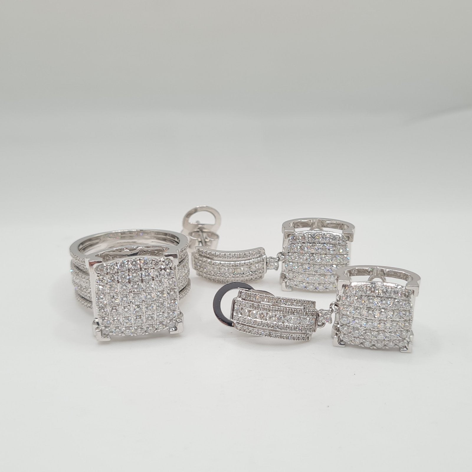 Cushion Paved Dangling Statement Diamond Jewelry Set 14K