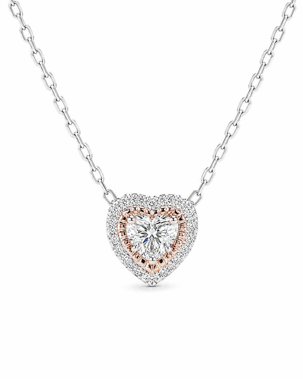 Classic Heart Two-Tone Invisible Setting Diamond Necklace 14K