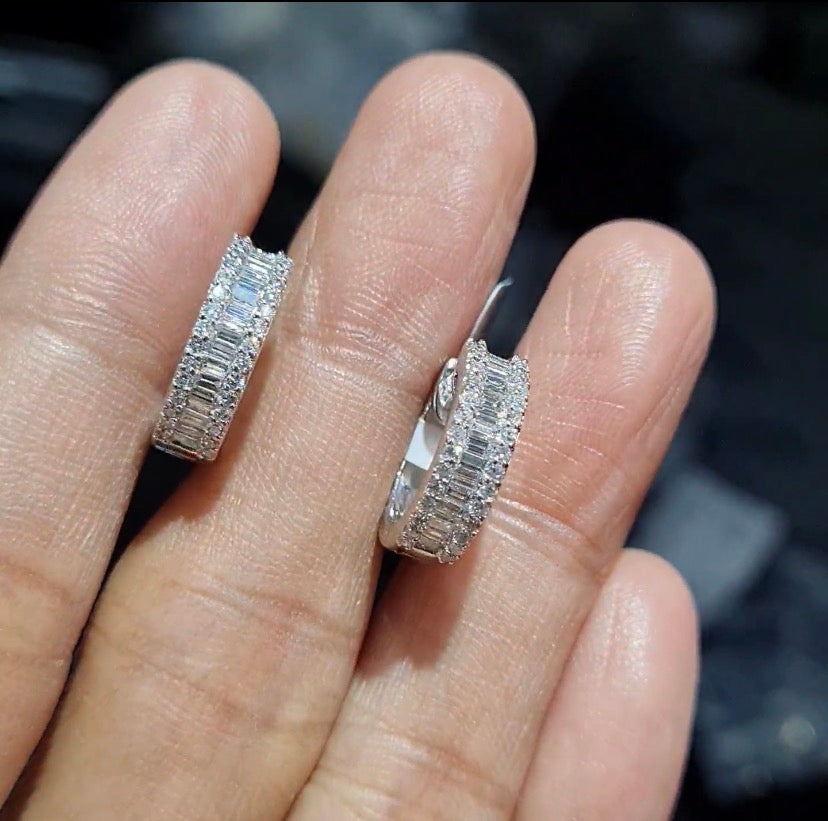 Classic Baguette Half Eternity Hoop Diamond Earrings 18K