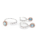 Rare Fancy Blue Diamond Overlap Hoop Dangling Diamond Jewelry Set 14K
