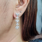 Classic Heart Halo Leaf Dangling Diamond Earrings 14K