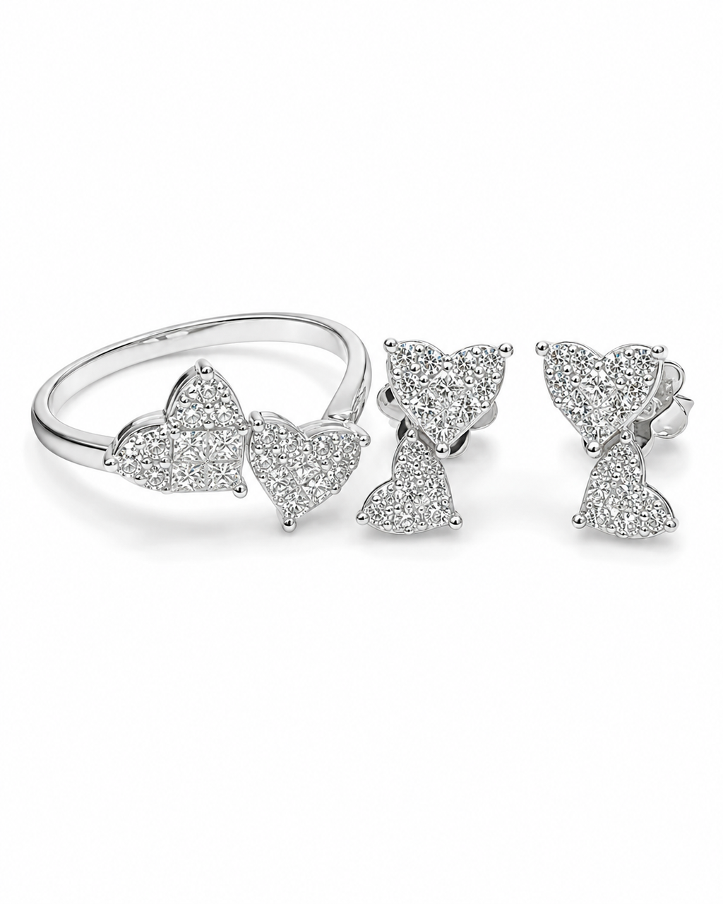 Classic Heart Invisible Setting Diamond Jewelry Set 14K
