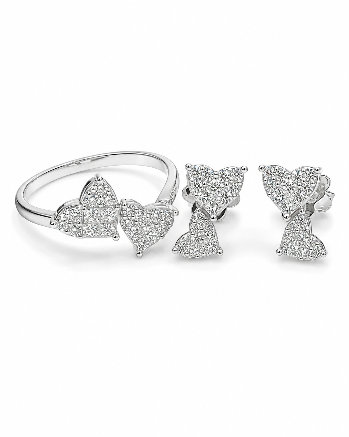 Classic Heart Invisible Setting Diamond Jewelry Set 14K