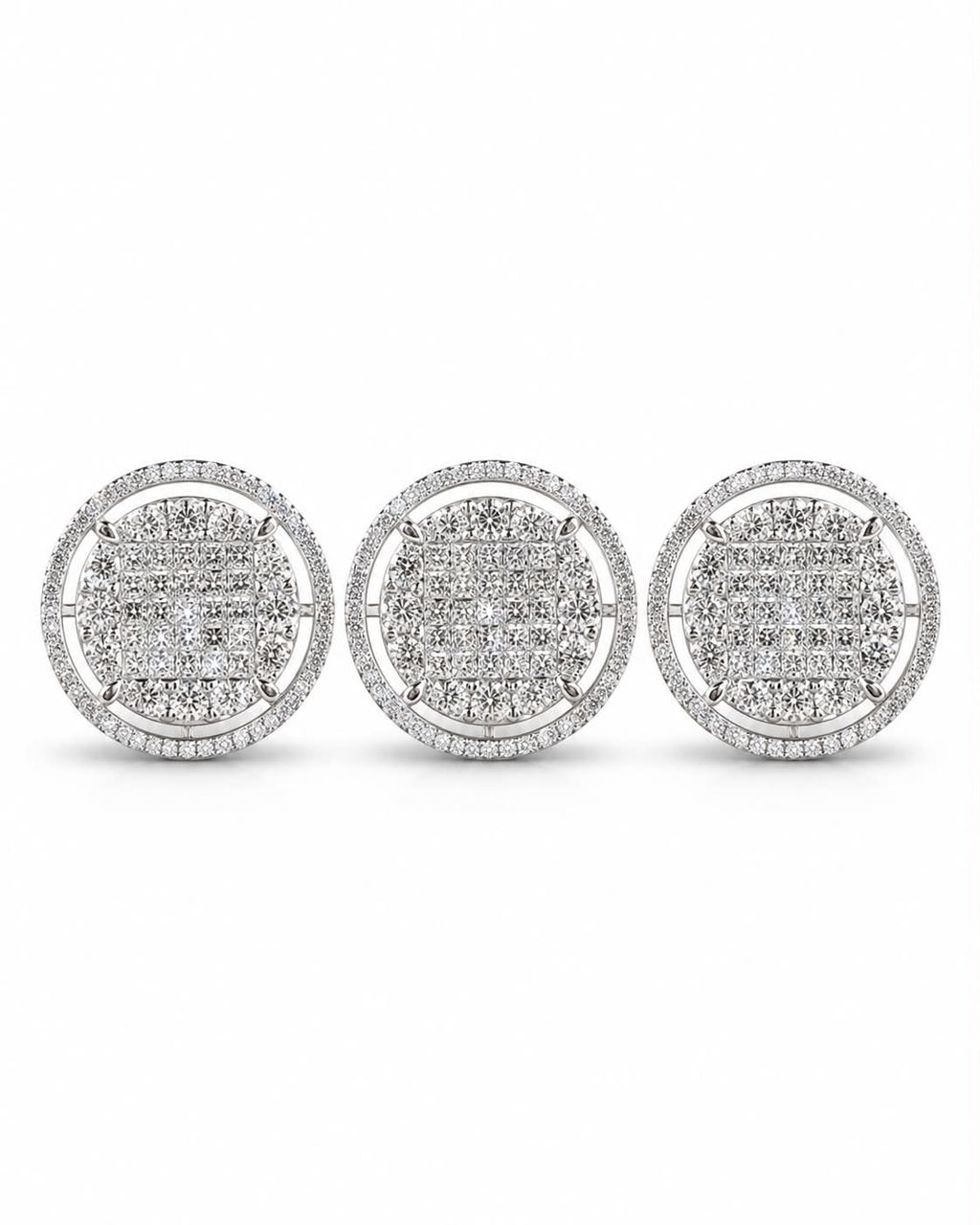 Classic Round Halo Invisible Setting Statement Diamond Jewelry Set 14K