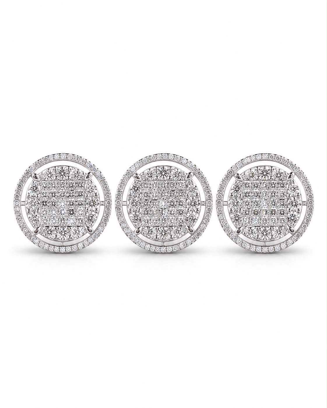 Classic Round Halo Invisible Setting Statement Diamond Jewelry Set 14K