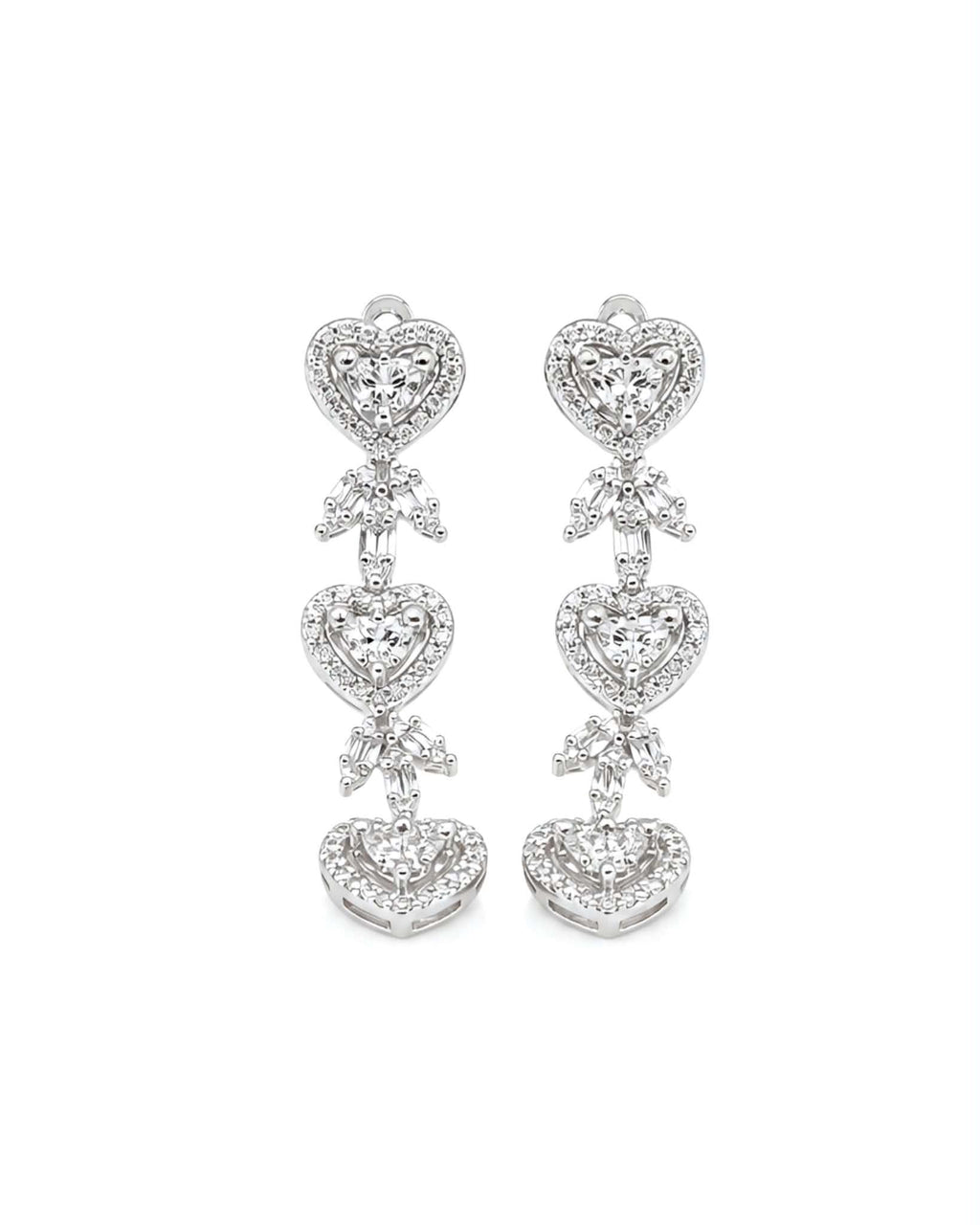 Classic Heart Halo Leaf Dangling Diamond Earrings 14K