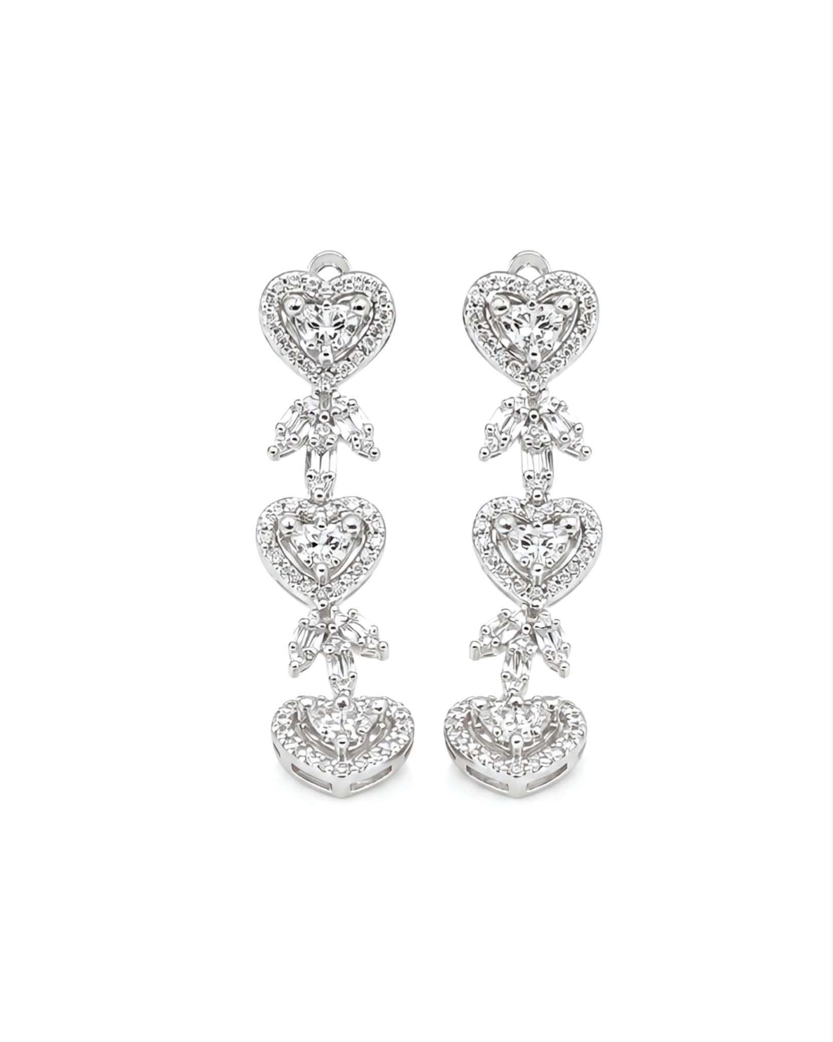 Classic Heart Halo Leaf Dangling Diamond Earrings 14K