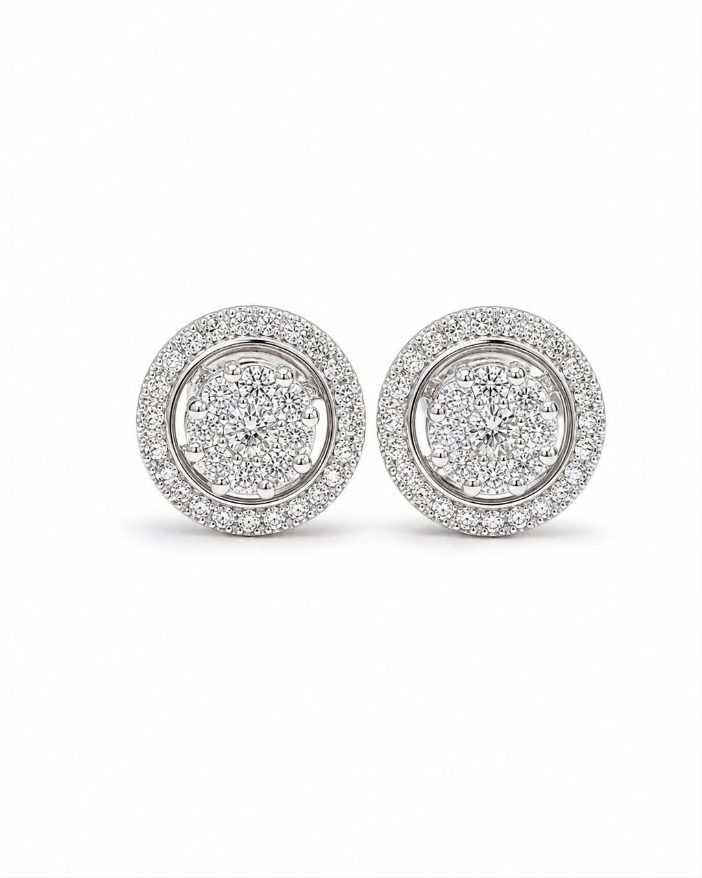 Classic Round Halo Stud Diamond Earrings 14K