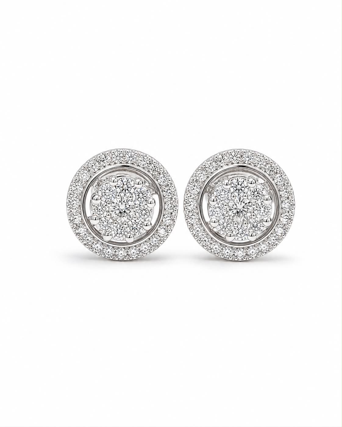 Classic Round Halo Stud Diamond Earrings 14K