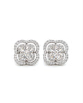 Classic Clover Round Halo Stud  Diamond Earrings 18K