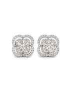 Classic Clover Round Halo Stud  Diamond Earrings 18K