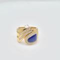 Lapis Lazuli Gemstones Contoured Golden Diamond Ring 18K