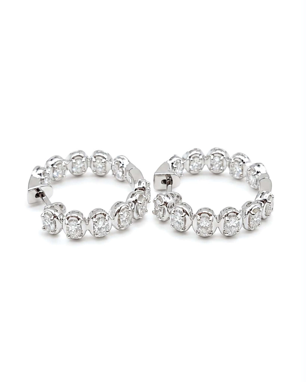 Classic Oval Eternity Hoop Diamond Earrings 14K