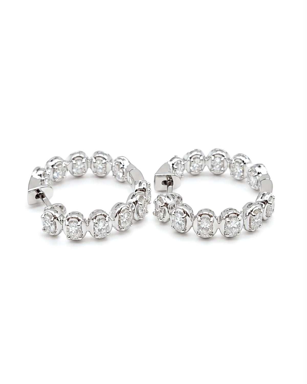 Classic Oval Eternity Hoop Diamond Earrings 14K